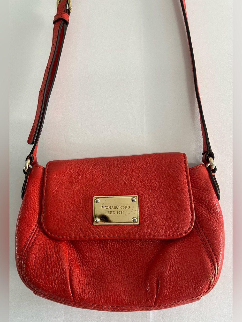 Michael Kors Coral Red Leather Mini Crossbody Bag